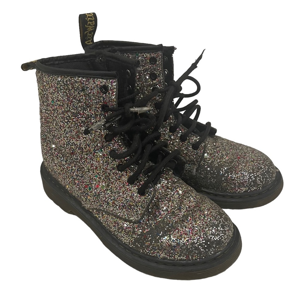 Dr Martens Junior 1460 US Sz 3 EU 34 Black Glitter Sparkly Chunky Lace Up Boot
